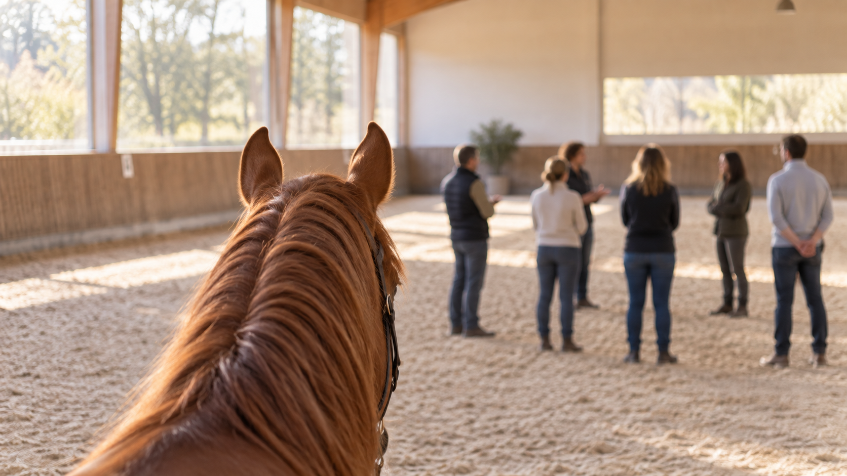 A team observes a horse during the Move as One equicoaching workshop.