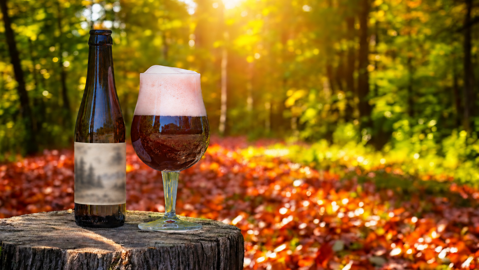 A group enjoying a beer tasting in the middle of the forest.