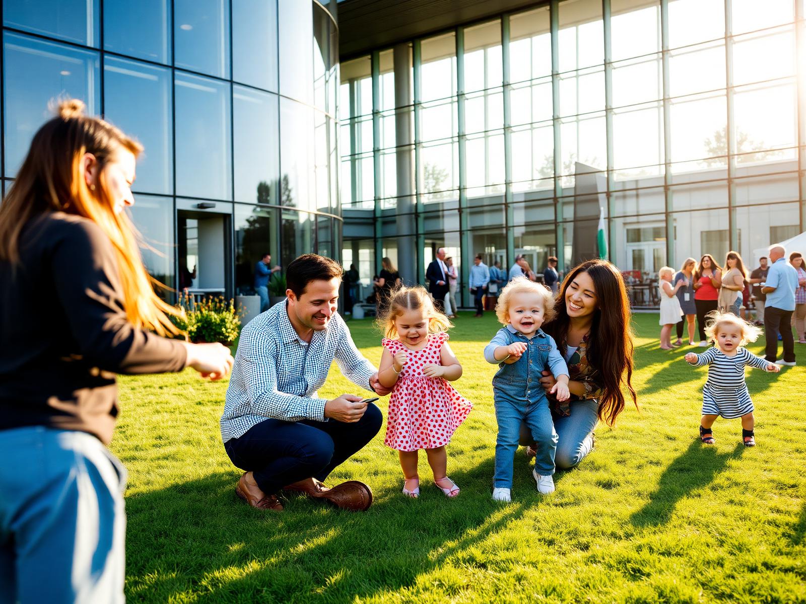 Familles réunies lors d'un Family Day en extérieur